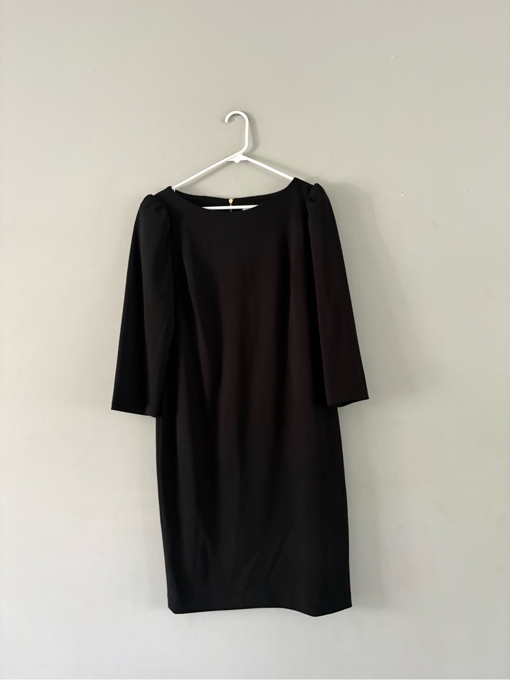 Calvin Klein Black Midi Sheath Dress with Three-Quarter Sleeves
